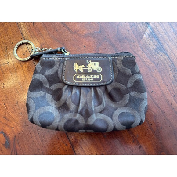Coach Vintage Brown Coin Purse/ Card Wallet With Key Attachment - Picture 1 of 2